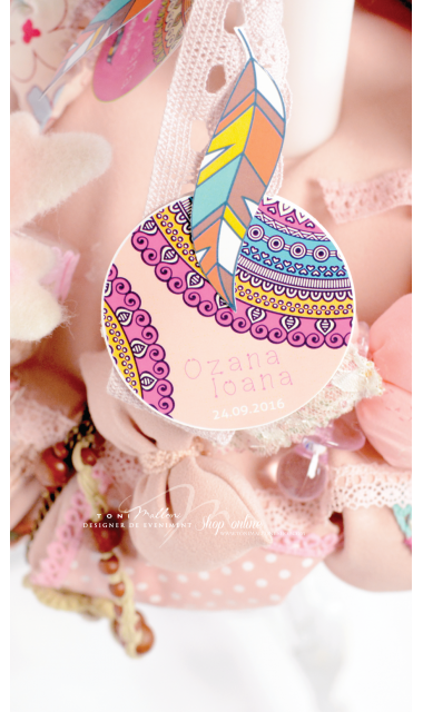 Lumanare de botez pentru fetite hippie, boho style, 65x4cm,  Bohemian  3